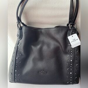 Coach Black Leather Shoulder Bag with Studded Details